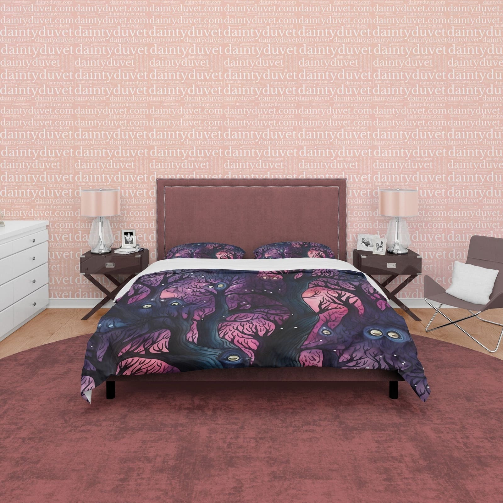 Spooky Woods, Enchanted Forest, Halloween Duvet Cover Set, Violet Aesthetic Bedding, Spooky Room Decor, US, European, Aust…