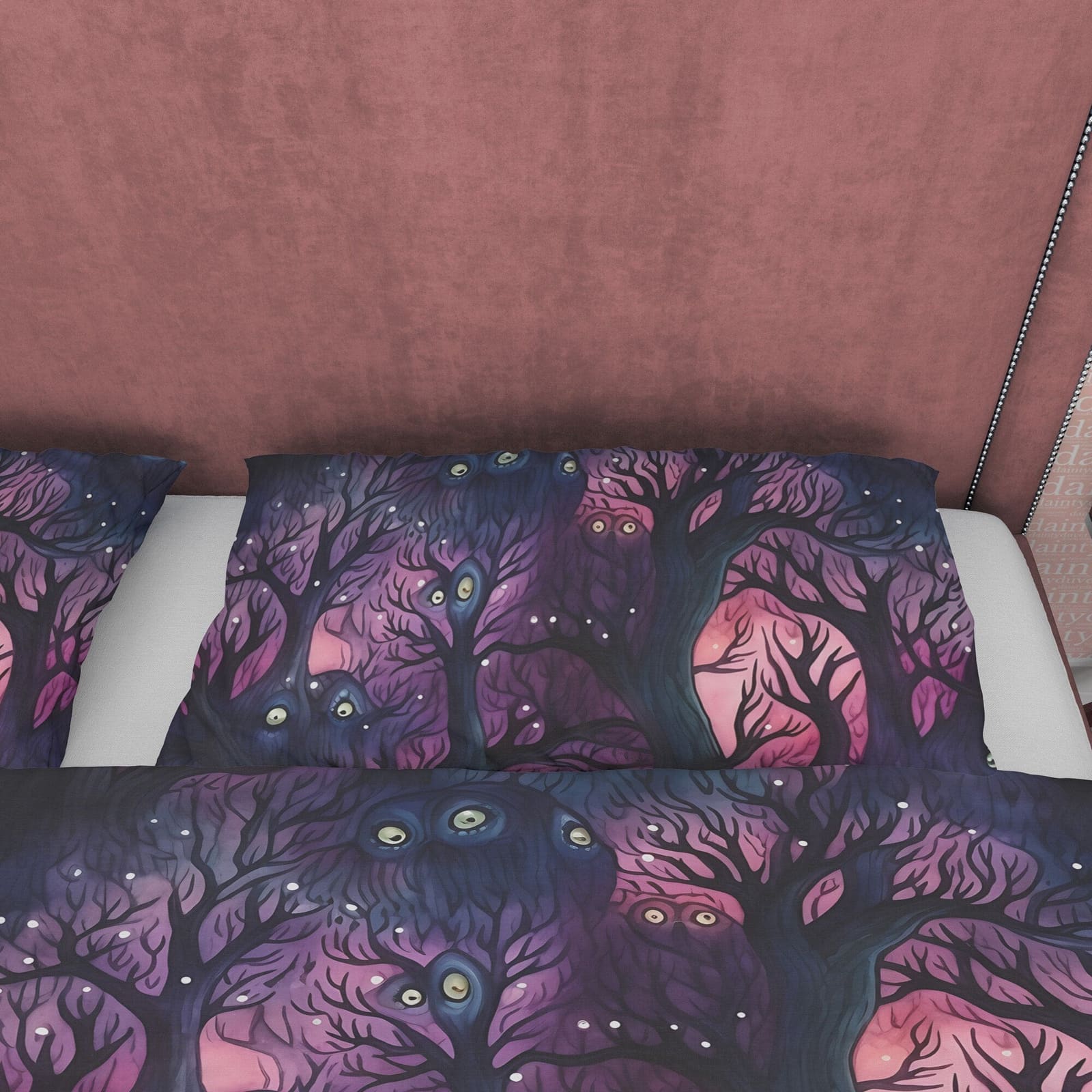 Spooky Woods, Enchanted Forest, Halloween Duvet Cover Set, Violet Aesthetic Bedding, Spooky Room Decor, US, European, Aust…