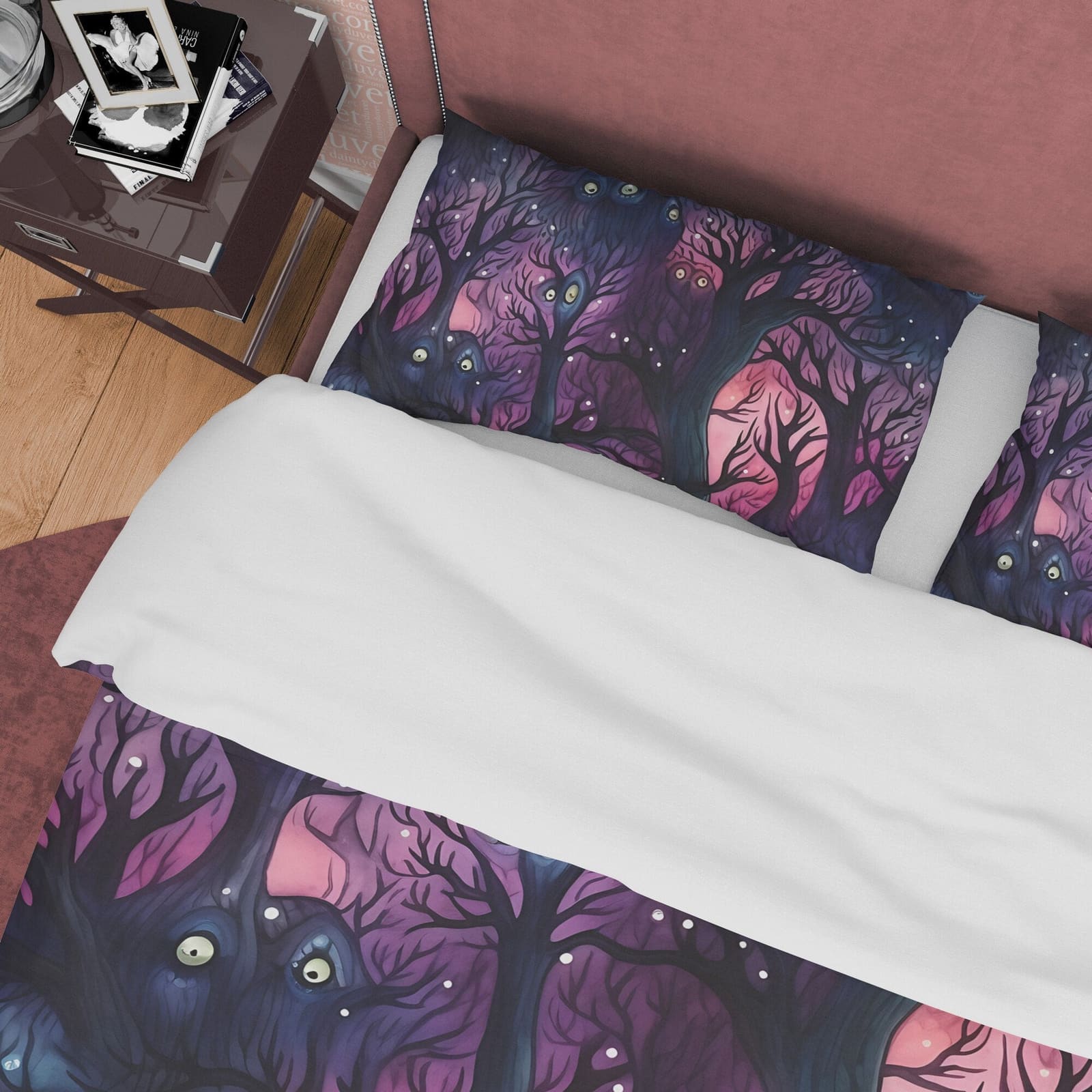 Spooky Woods, Enchanted Forest, Halloween Duvet Cover Set, Violet Aesthetic Bedding, Spooky Room Decor, US, European, Aust…