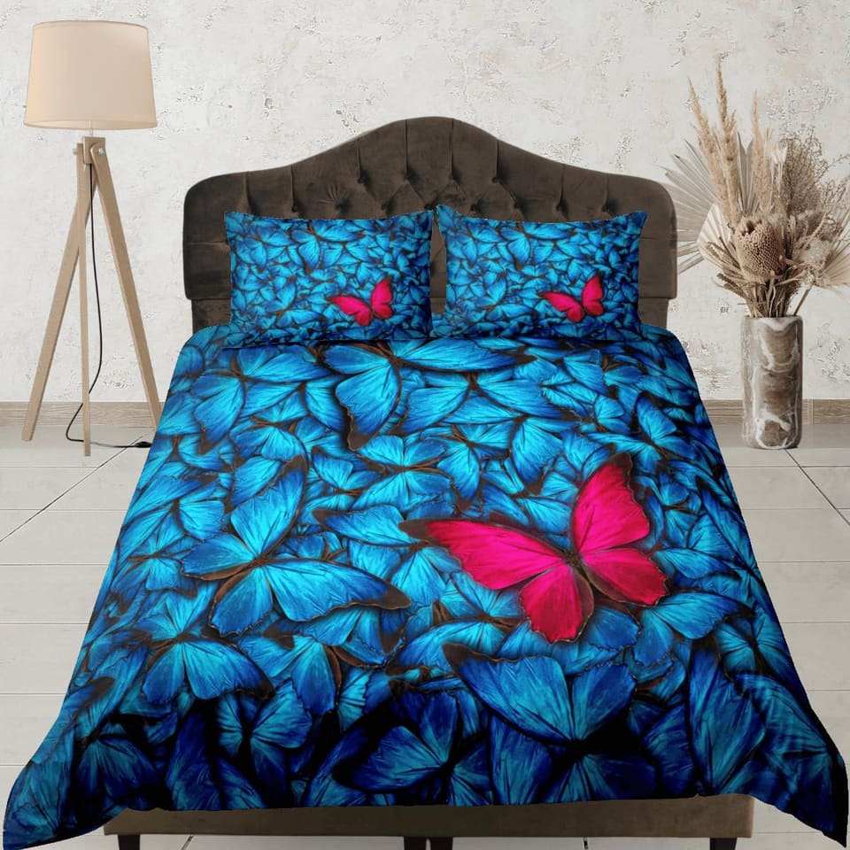 Stand out butterfly bedding blue duvet cover colorful dorm bedding full size adult duvet king queen twin, butterfly nurser…