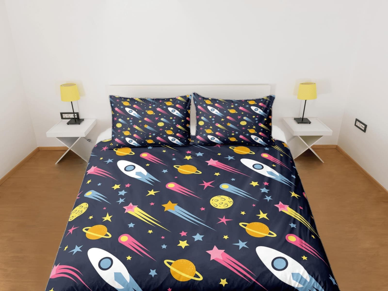 Stars and spaceships duvet cover set kids, galaxy bedding set full, king, queen, astronomy science dorm bedding, toddler b…