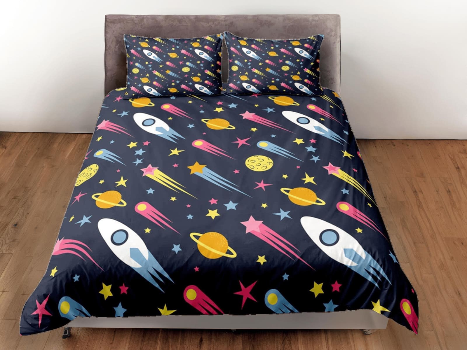 Stars and spaceships duvet cover set kids, galaxy bedding set full, king, queen, astronomy science dorm bedding, toddler b…