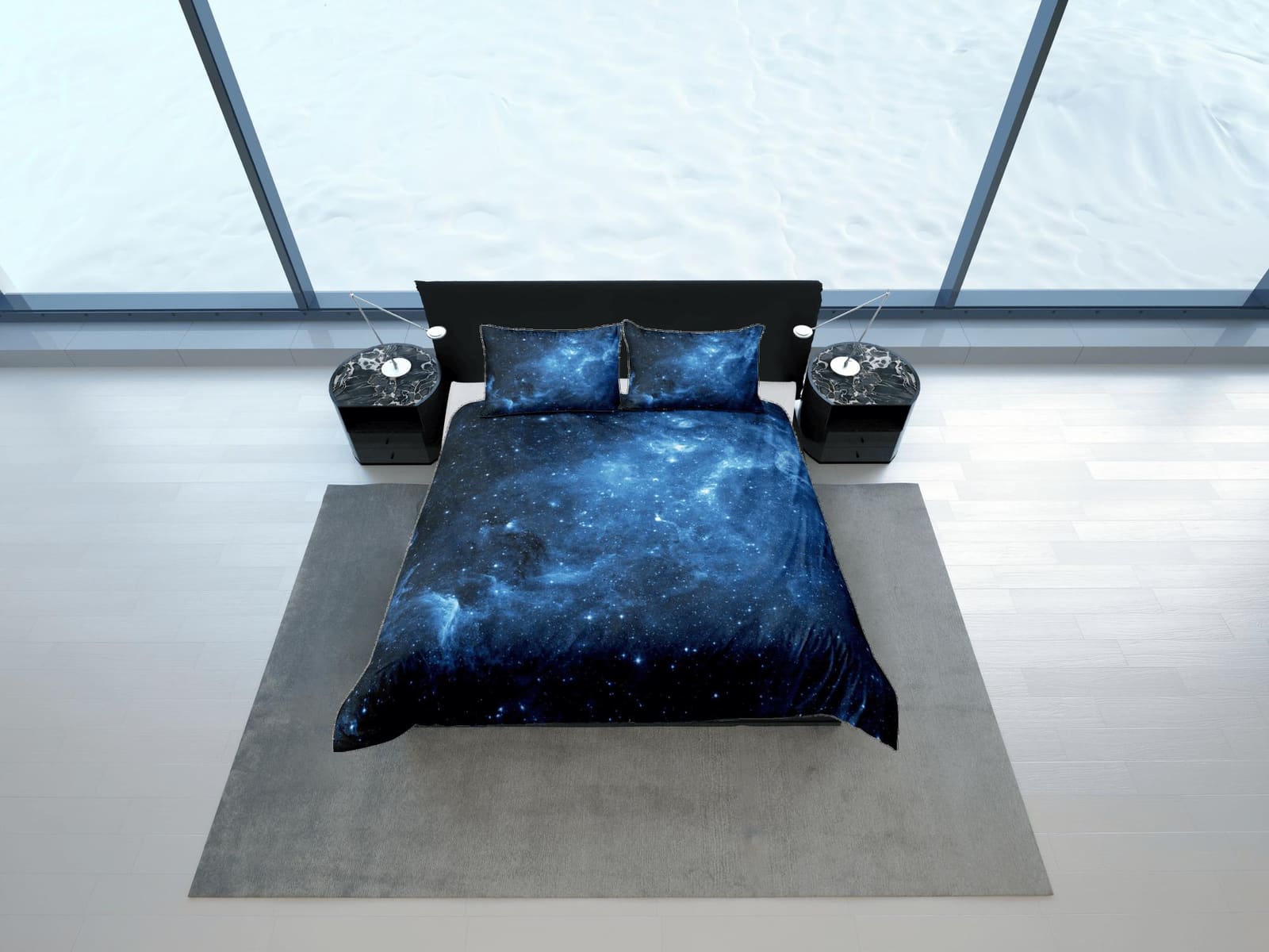 Stars blue galaxy bedding, 3D outer space bedding set full, cosmic duvet cover king, queen, dorm bedding, toddler bedding…