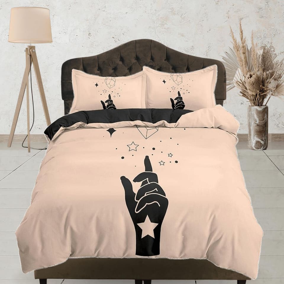 Stars Boho Beige Bedding Minimalist, Zodiac Gift Celestial Dorm Bedding, Astrology Duvet Cover Set, Aesthetic Duvet Cover…