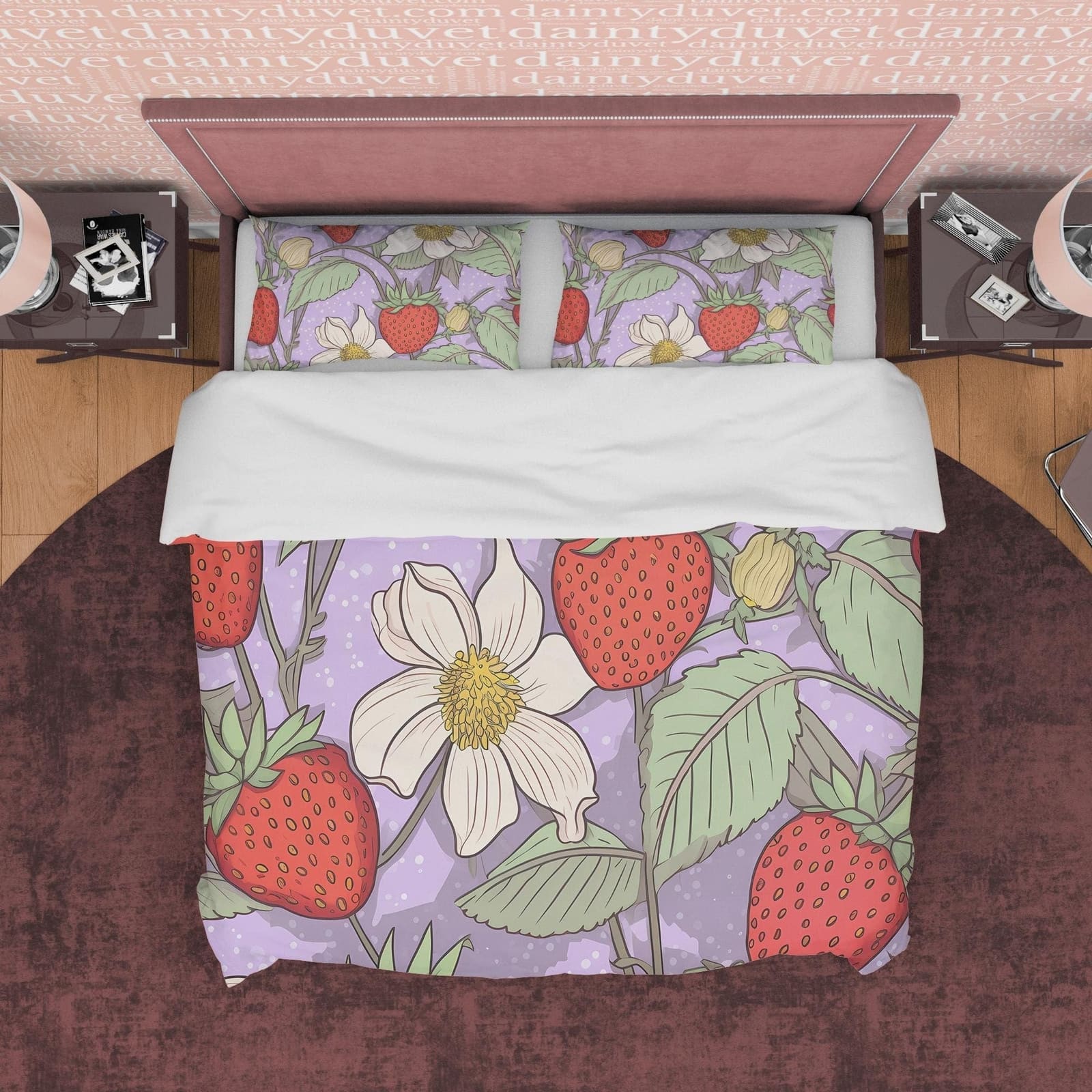 Strawberry Duvet Cover Boho Bedroom Set, Colorful Cute Bedspread, Girly Quilt Cover, Dorm Bedding, Baby Girl Toddler Beddi…