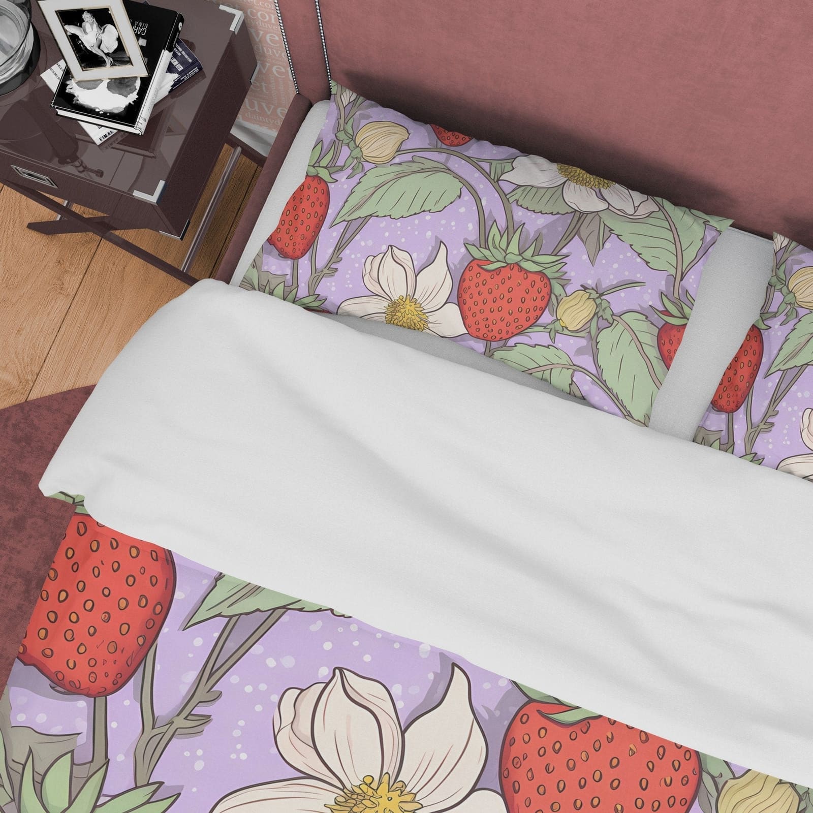 Strawberry Duvet Cover Boho Bedroom Set, Colorful Cute Bedspread, Girly Quilt Cover, Dorm Bedding, Baby Girl Toddler Beddi…