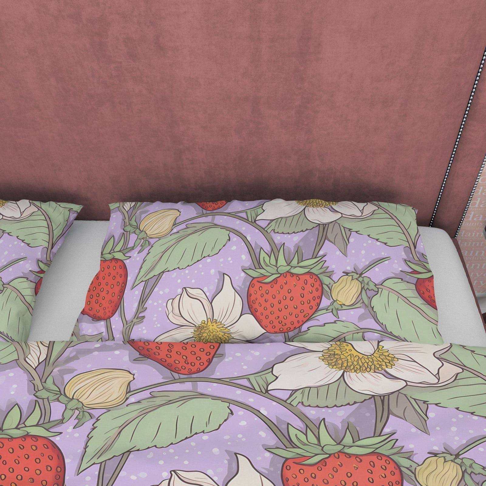 Strawberry Duvet Cover Boho Bedroom Set, Colorful Cute Bedspread, Girly Quilt Cover, Dorm Bedding, Baby Girl Toddler Beddi…