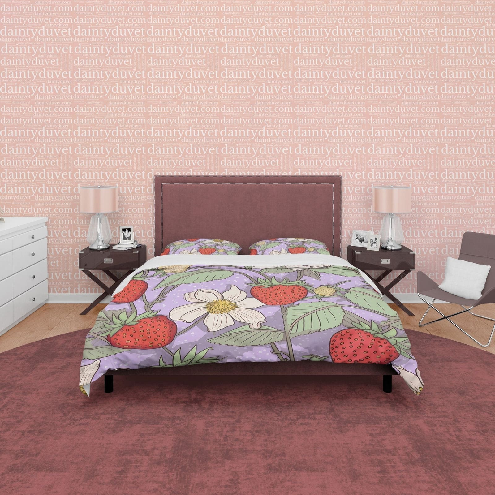 Strawberry Duvet Cover Boho Bedroom Set, Colorful Cute Bedspread, Girly Quilt Cover, Dorm Bedding, Baby Girl Toddler Beddi…