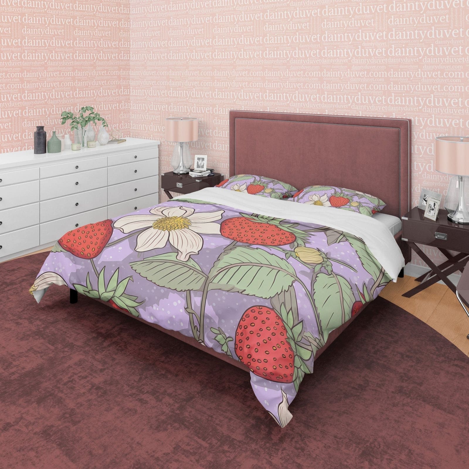 Strawberry Duvet Cover Boho Bedroom Set, Colorful Cute Bedspread, Girly Quilt Cover, Dorm Bedding, Baby Girl Toddler Beddi…