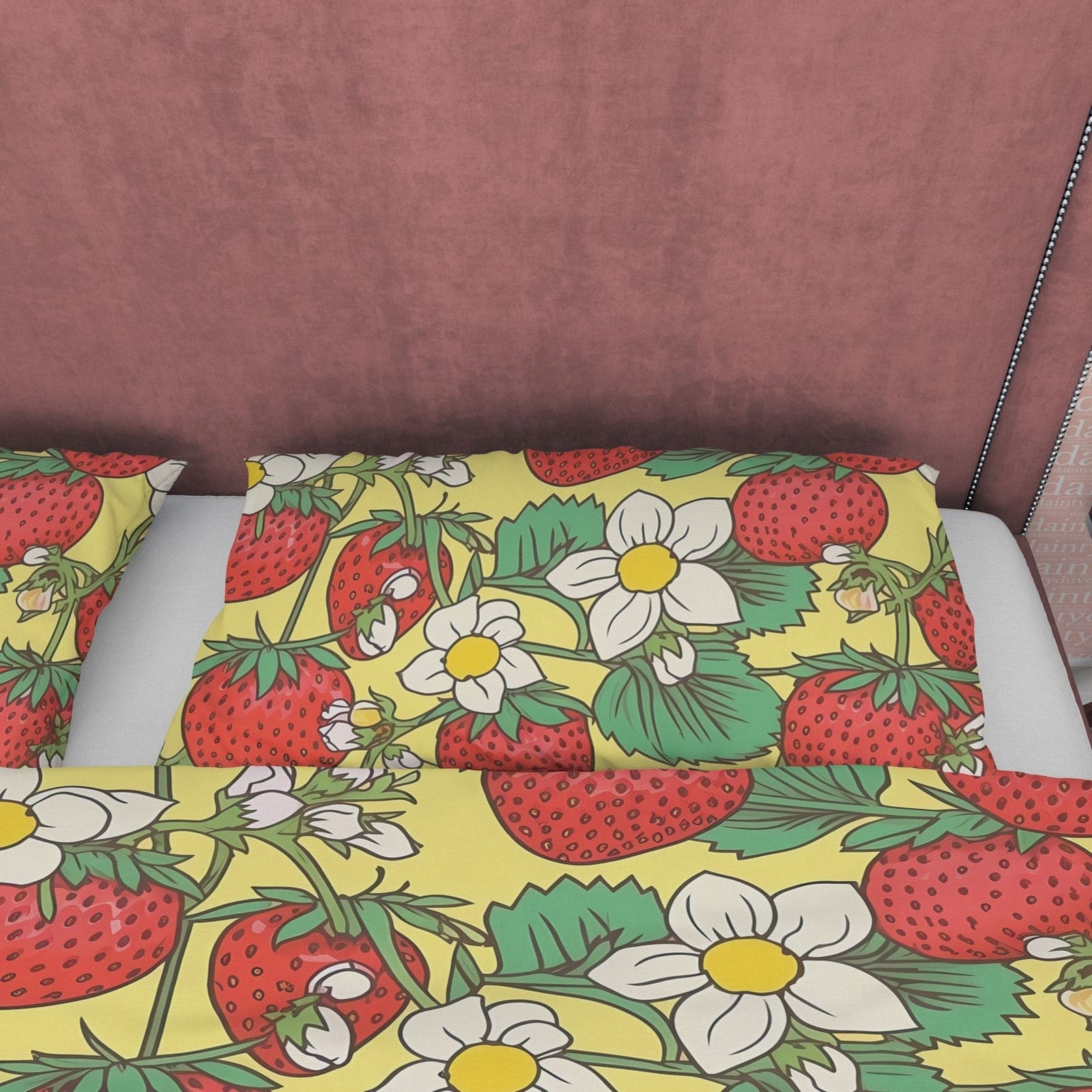 Strawberry Floral Duvet Cover Boho Bedroom Set, Cute Bedspread, Girly Quilt Cover, Dorm Bedding, Baby Girl Toddler Bedding…