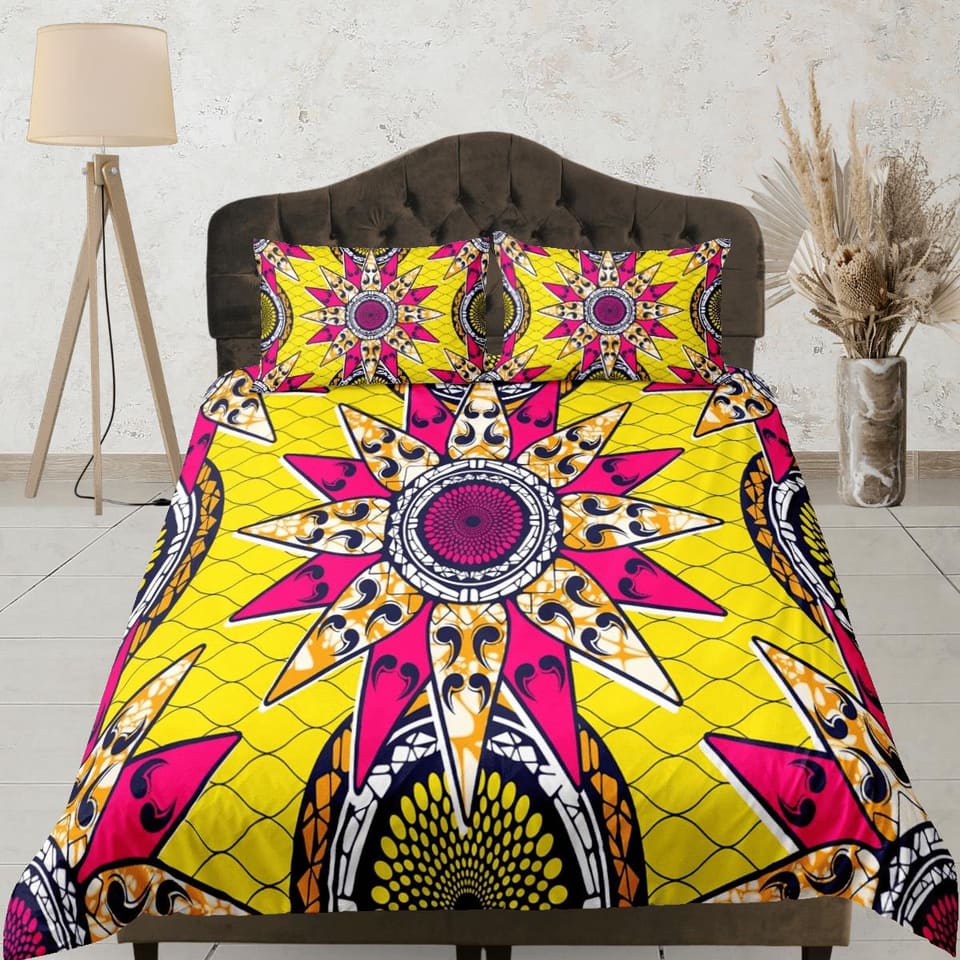 Stunning geometric african yellow bedding set duvet cover, boho bedding, ethnic tribal afrocentric designer bedding, south…