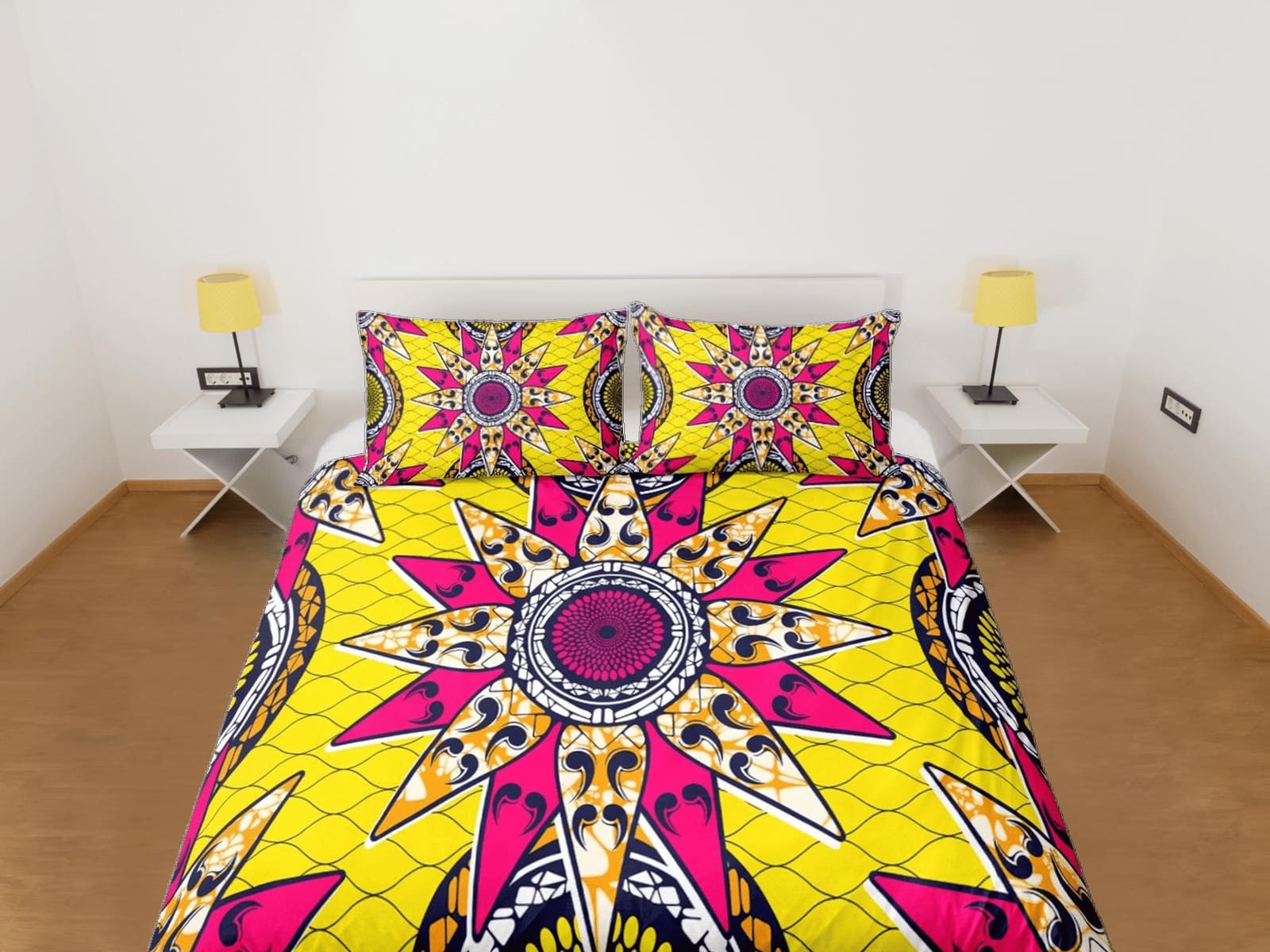 Stunning geometric african yellow bedding set duvet cover, boho bedding, ethnic tribal afrocentric designer bedding, south…