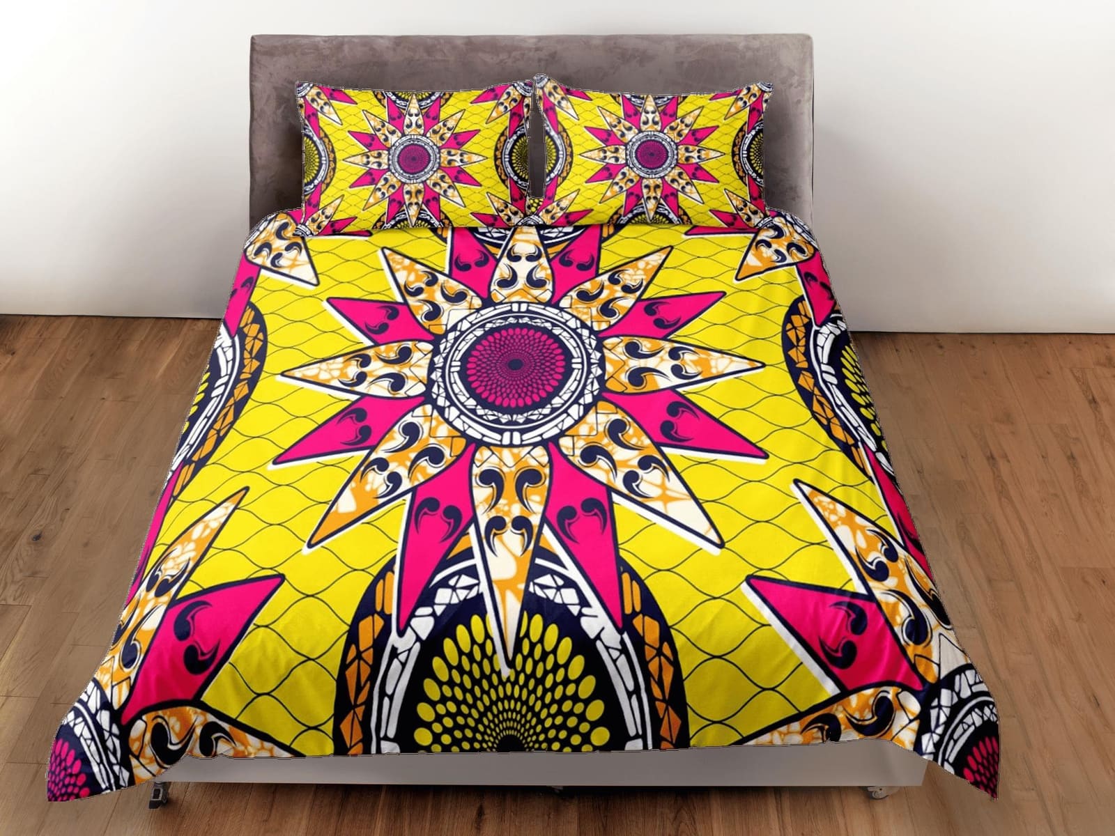Stunning geometric african yellow bedding set duvet cover, boho bedding, ethnic tribal afrocentric designer bedding, south…