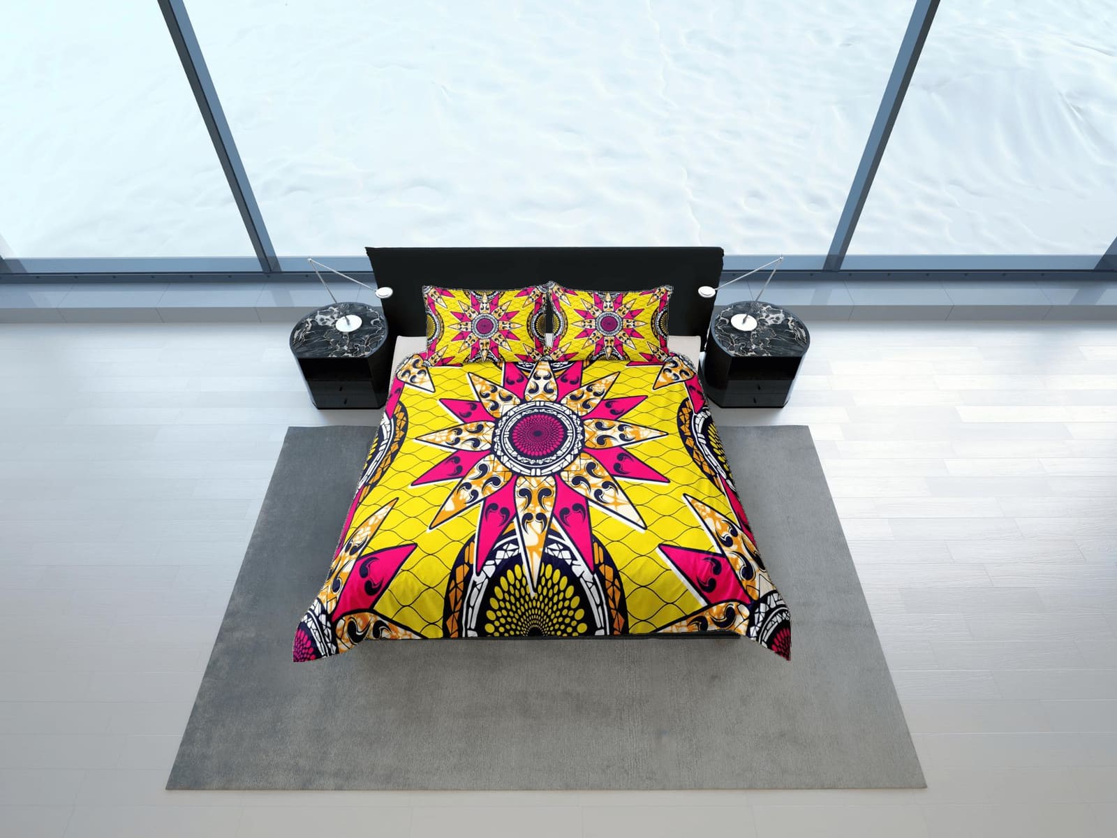 Stunning geometric african yellow bedding set duvet cover, boho bedding, ethnic tribal afrocentric designer bedding, south…