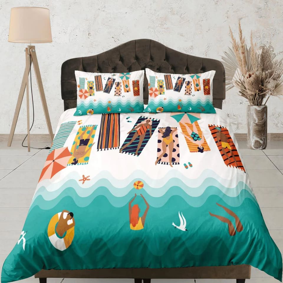 Summer beach mood duvet cover coastal grandma bedding set full queen king, aesthetic room decor, ocean lover gift seaman,…