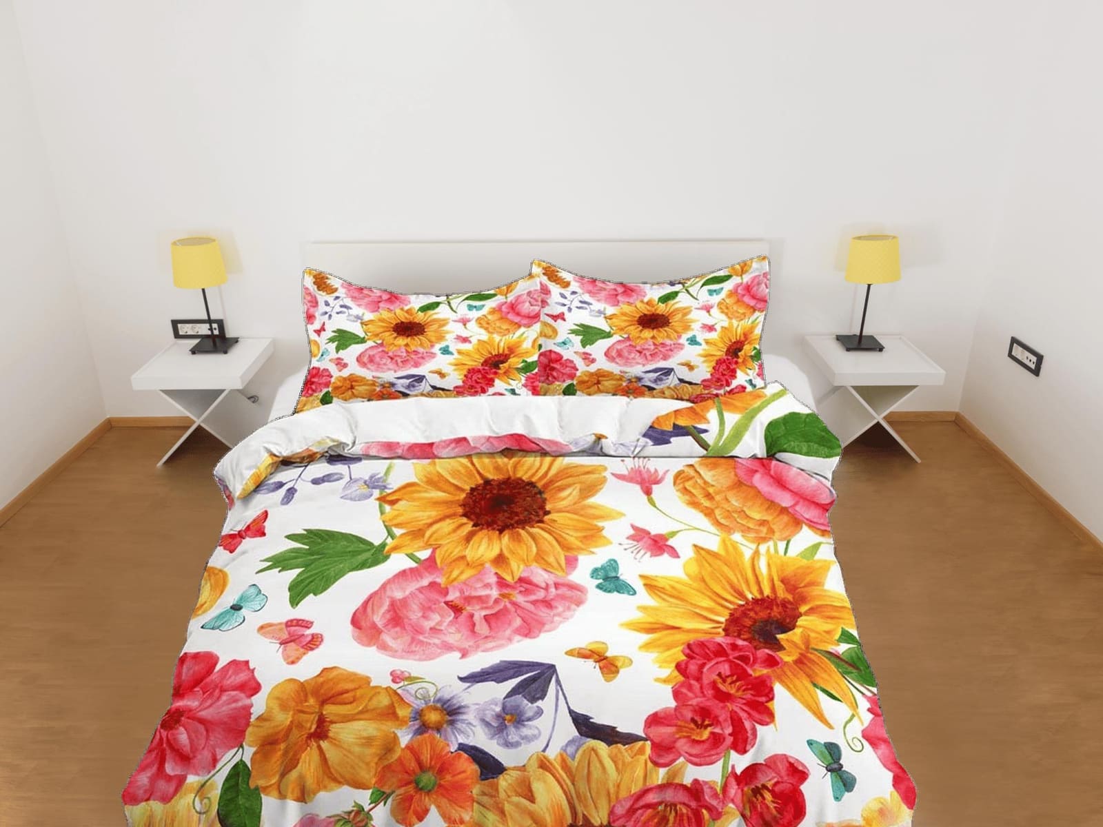 Summer sunflower floral duvet cover colorful bedding, teen girl bedroom, baby girl crib bedding boho maximalist bedspread…