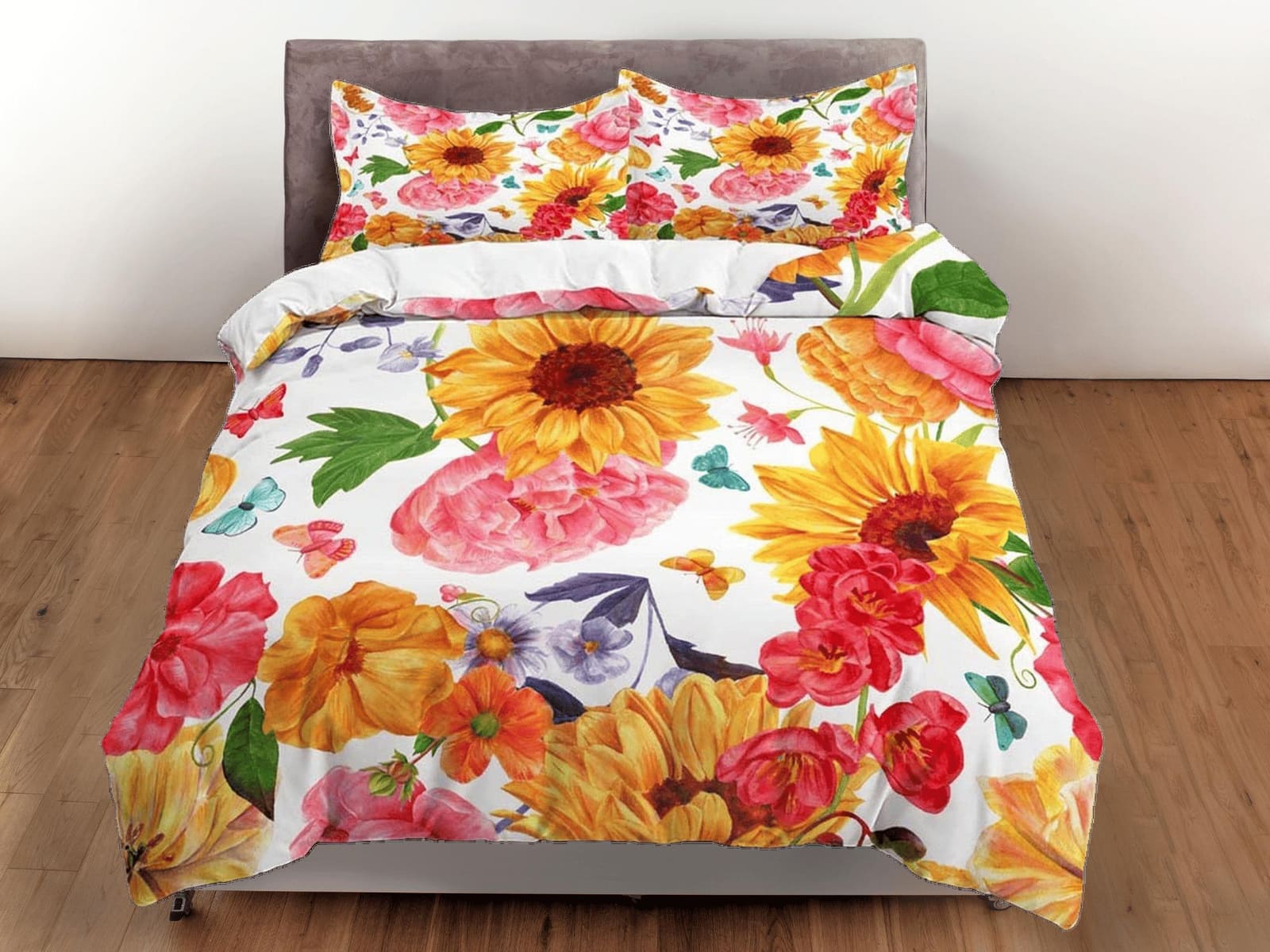 Summer sunflower floral duvet cover colorful bedding, teen girl bedroom, baby girl crib bedding boho maximalist bedspread…