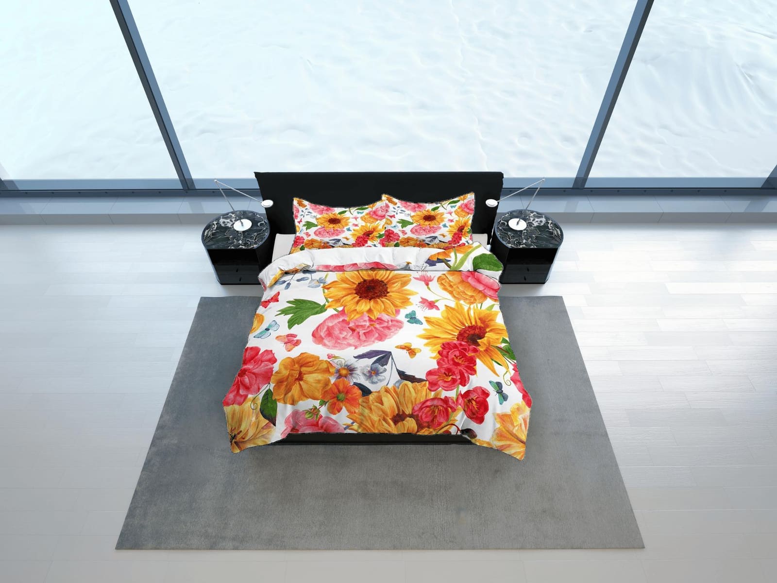 Summer sunflower floral duvet cover colorful bedding, teen girl bedroom, baby girl crib bedding boho maximalist bedspread…