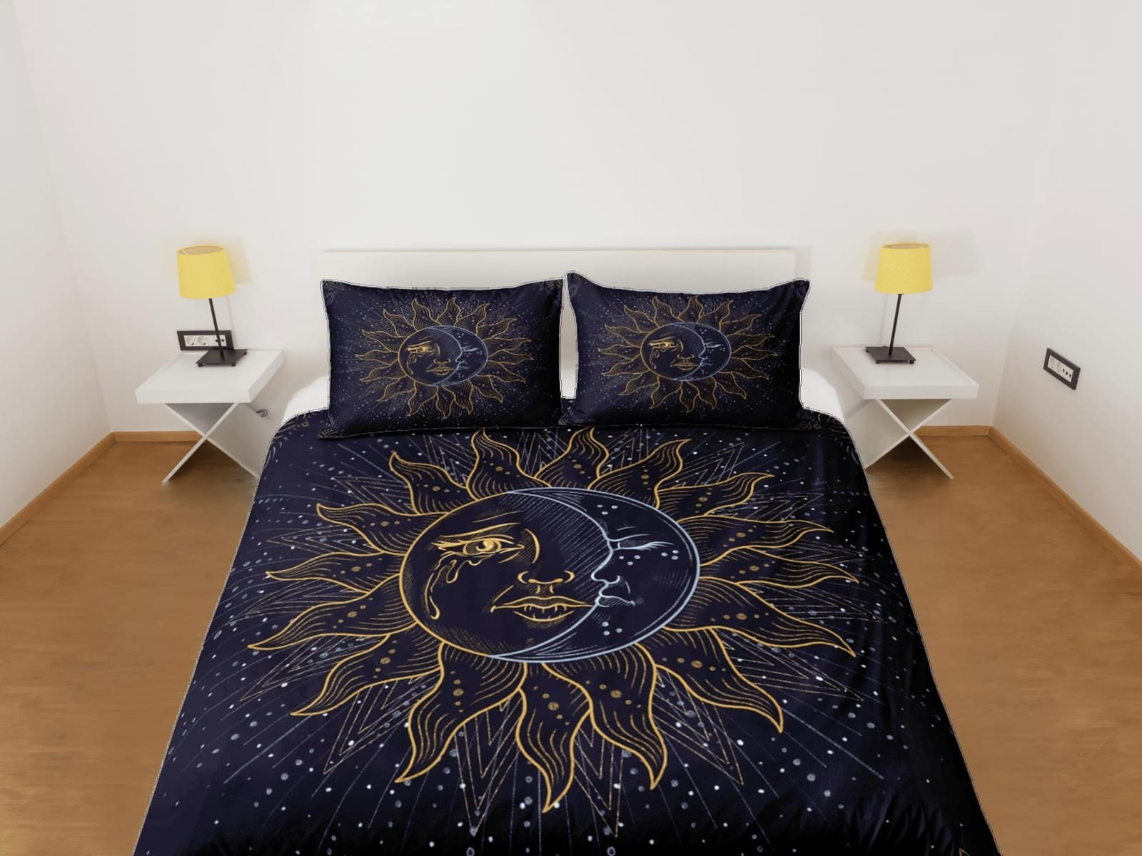Sun and crescent moon bedding, celestial duvet, witchy decor dorm bedding, aesthetic duvet, boho bedding set full king que…
