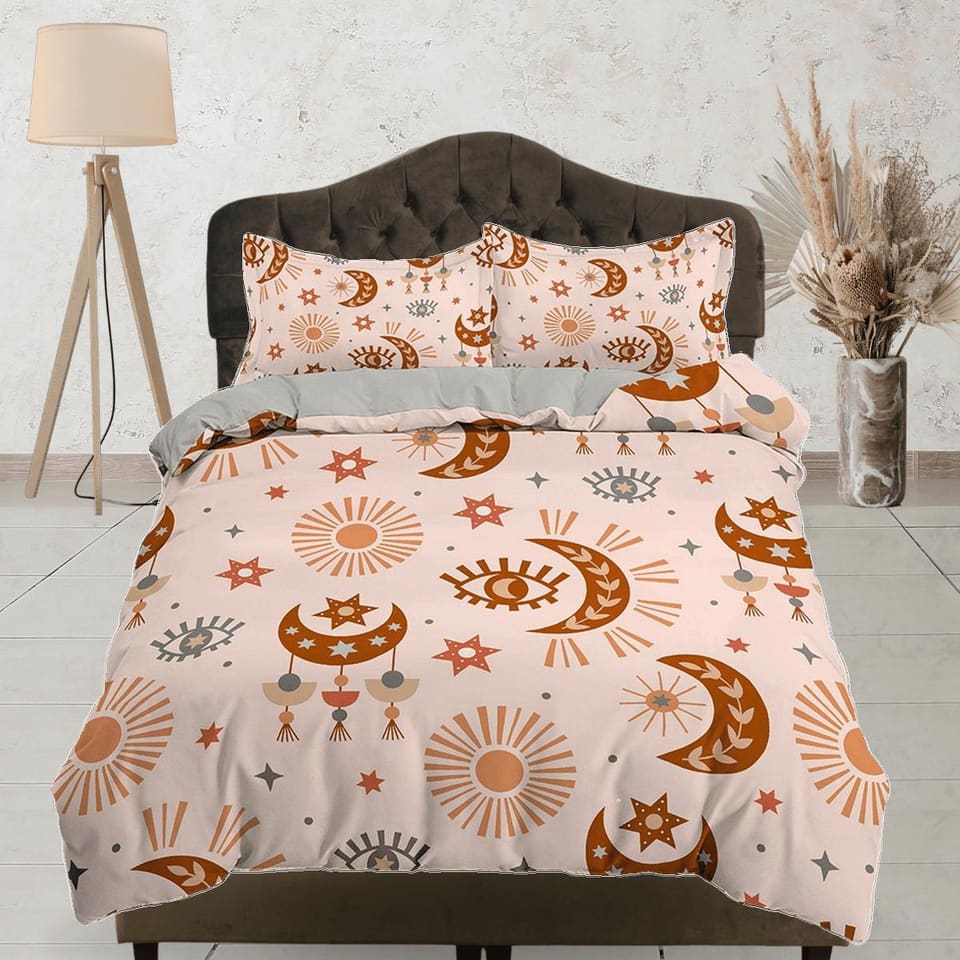 Sun and Moon Astrology Boho Bedding, Zodiac Gift Celestial Dorm Bedding, Duvet Cover Set, Aesthetic Duvet Cover King Queen…