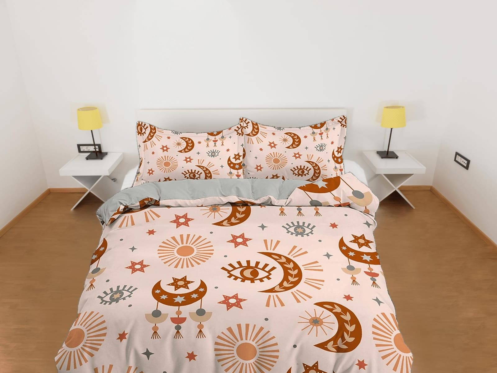 Sun and Moon Astrology Boho Bedding, Zodiac Gift Celestial Dorm Bedding, Duvet Cover Set, Aesthetic Duvet Cover King Queen…