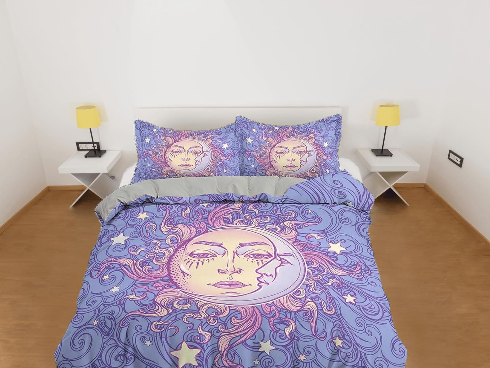 Sun and Moon Astrology Boho Bedding, Zodiac Gift Celestial Dorm Bedding, Duvet Cover Set, Aesthetic Duvet Cover King Queen…