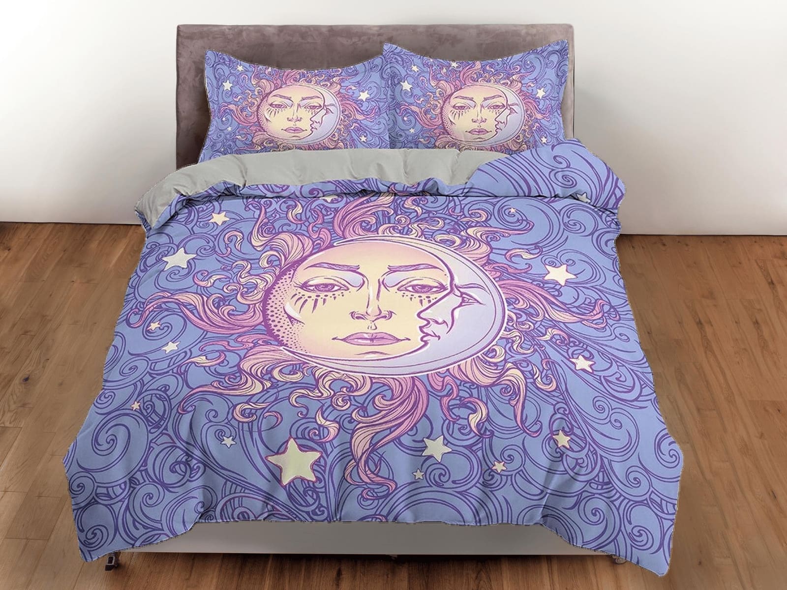 Sun and Moon Astrology Boho Bedding, Zodiac Gift Celestial Dorm Bedding, Duvet Cover Set, Aesthetic Duvet Cover King Queen…