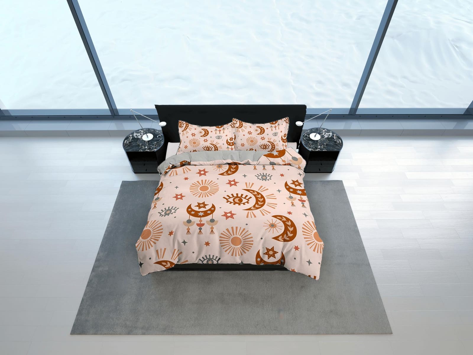 Sun and Moon Astrology Boho Bedding, Zodiac Gift Celestial Dorm Bedding, Duvet Cover Set, Aesthetic Duvet Cover King Queen…