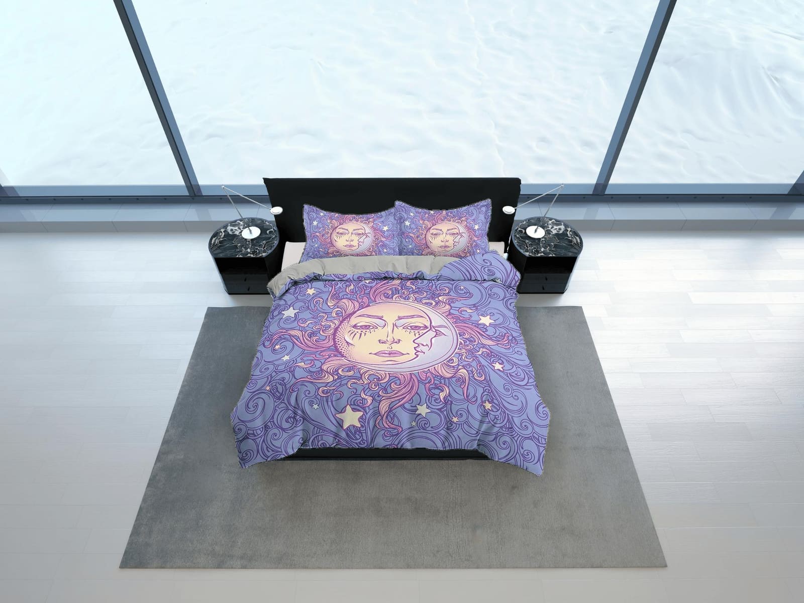 Sun and Moon Astrology Boho Bedding, Zodiac Gift Celestial Dorm Bedding, Duvet Cover Set, Aesthetic Duvet Cover King Queen…