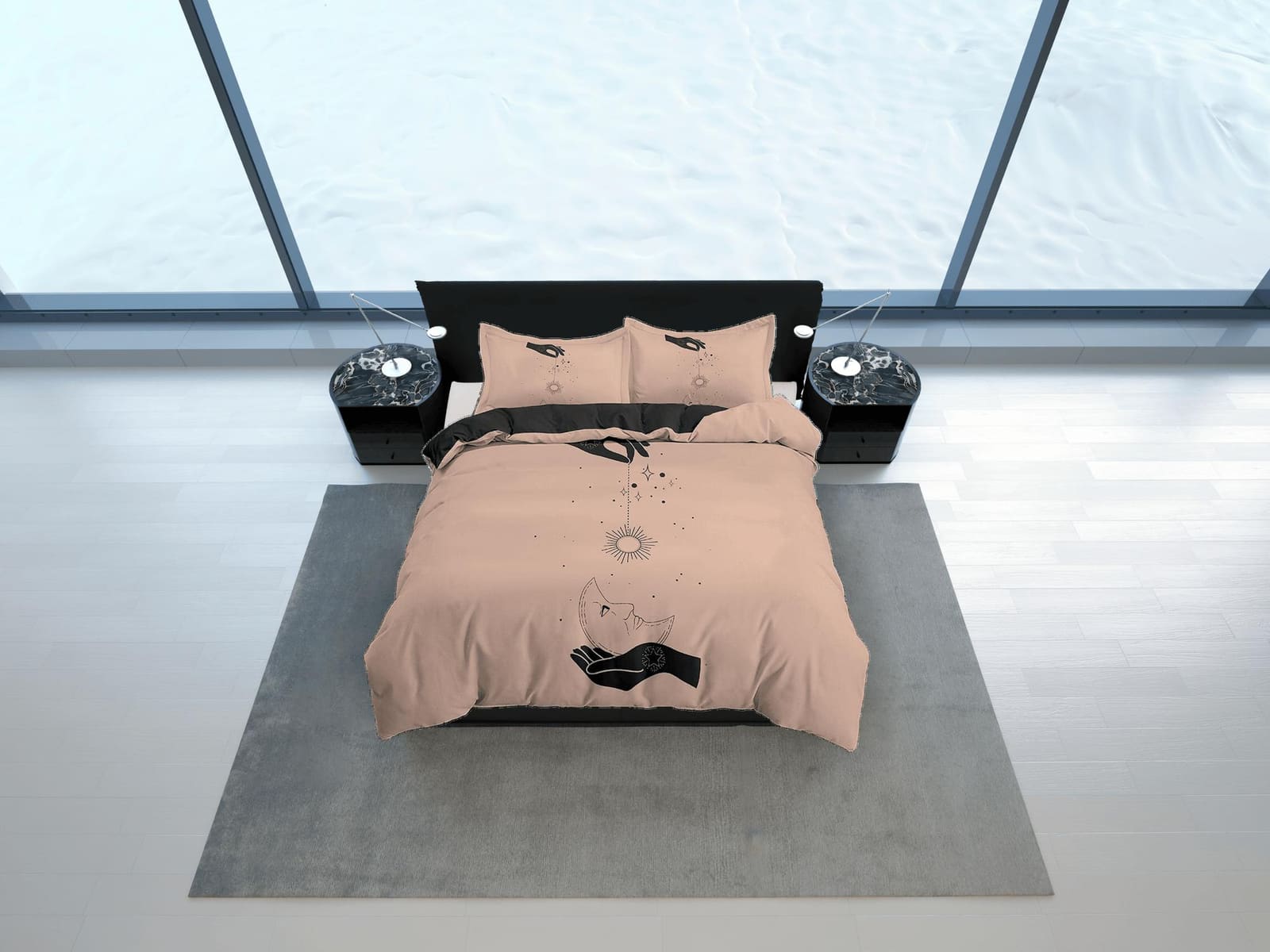 Sun and Moon Boho Beige Bedding Minimalist, Zodiac Gift Celestial Dorm Bedding, Astrology Duvet Cover Set, Aesthetic Duvet…