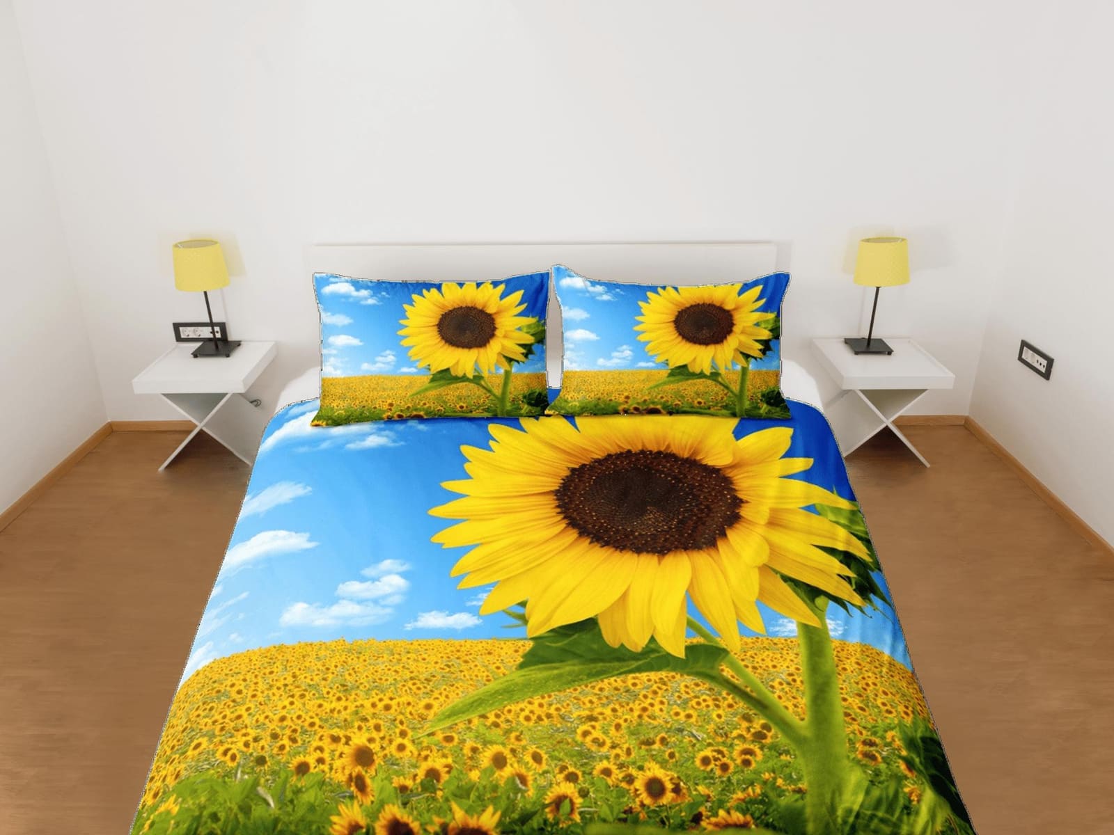 Sunflower farm floral bedding, luxury duvet cover queen, king, boho duvet, designer bedding, aesthetic bedding, maximalist…