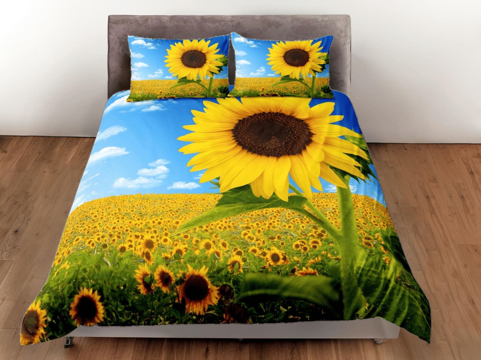 Sunflower farm floral bedding, luxury duvet cover queen, king, boho duvet, designer bedding, aesthetic bedding, maximalist…