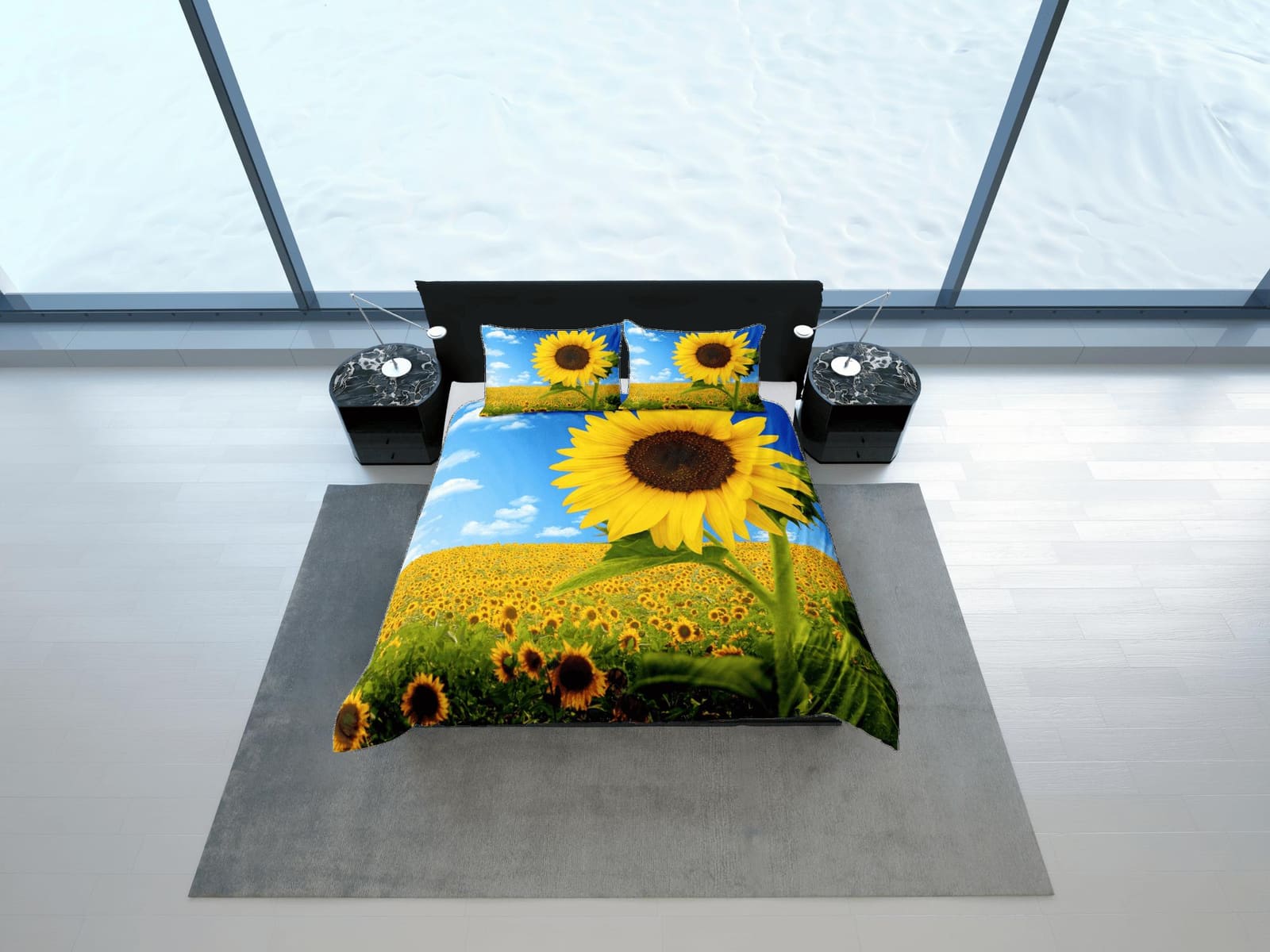 Sunflower farm floral bedding, luxury duvet cover queen, king, boho duvet, designer bedding, aesthetic bedding, maximalist…