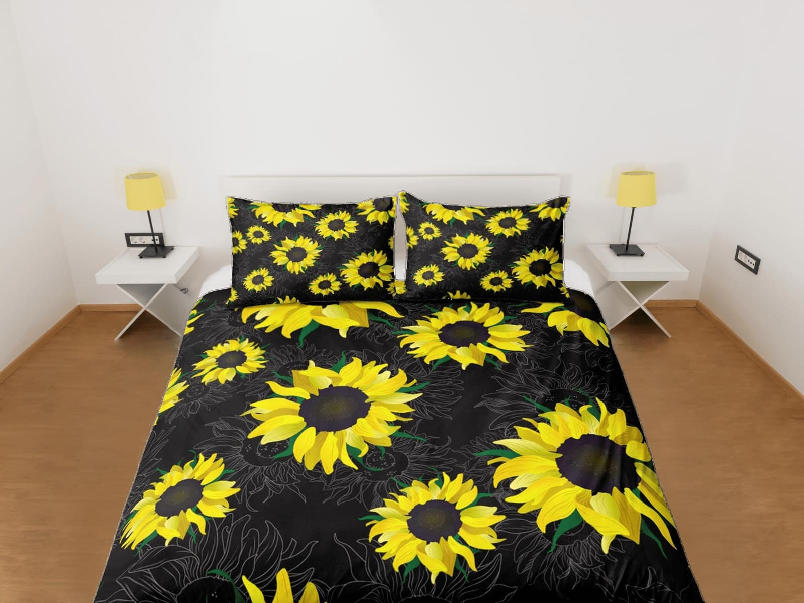 Sunflower floral bedding, black duvet cover queen, king, boho duvet, designer bedding, aesthetic bedding, maximalist decor…