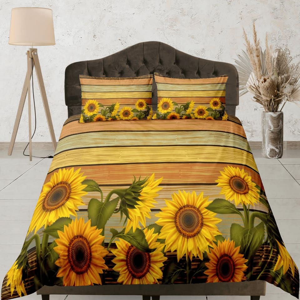 Sunflower floral bedding, duvet cover queen, king, boho duvet, designer bedding, aesthetic bedding, maximalist decor, full…