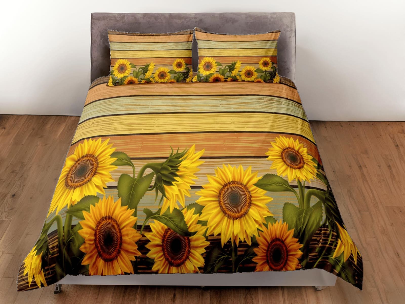 Sunflower floral bedding, duvet cover queen, king, boho duvet, designer bedding, aesthetic bedding, maximalist decor, full…