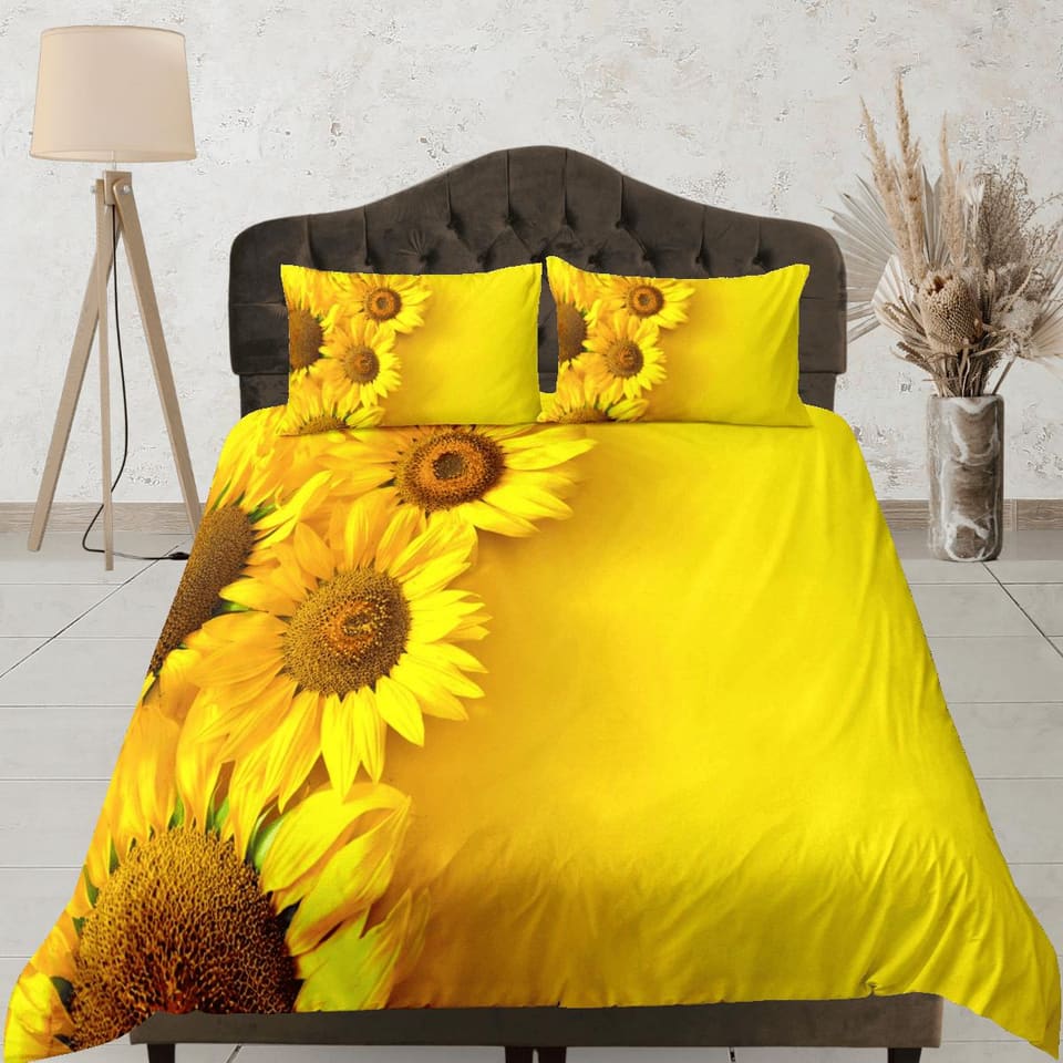 Sunflower floral bedding, yellow duvet cover queen, king, boho duvet, designer bedding, aesthetic bedding, maximalist full…