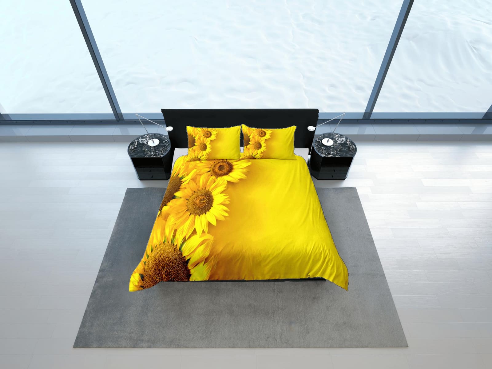 Sunflower floral bedding, yellow duvet cover queen, king, boho duvet, designer bedding, aesthetic bedding, maximalist full…