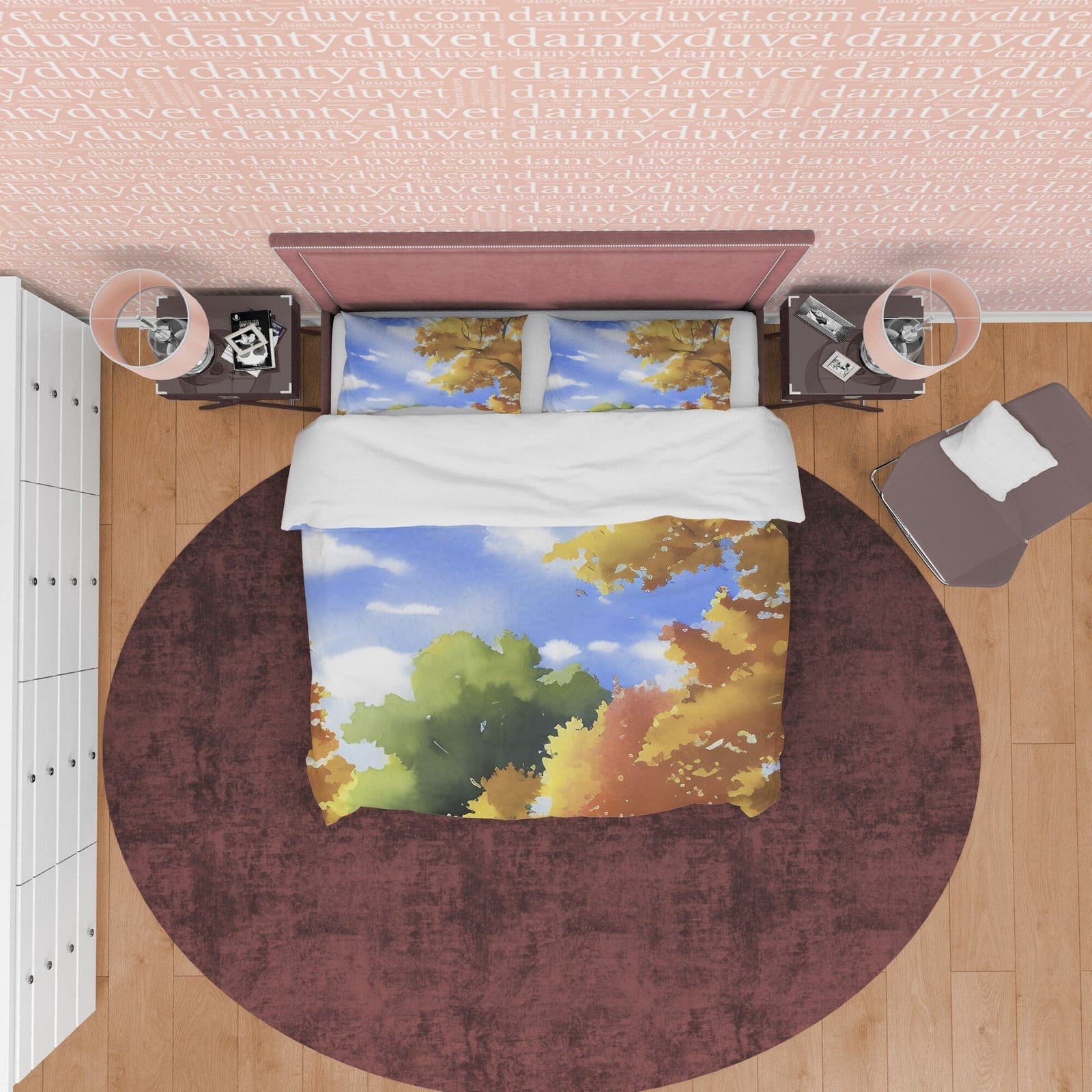 Sunny Weather Fall Season Duvet Cover Autumn Bedding Set, Warm Autumn Colors Printed Quilt Cover, Foliage Bedspread — view 6