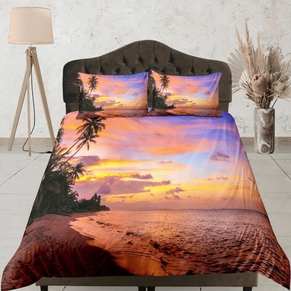 Sunset colors coastal grandma duvet cover nautical bedding set full queen king, aesthetic beach room decor, ocean lover gi…
