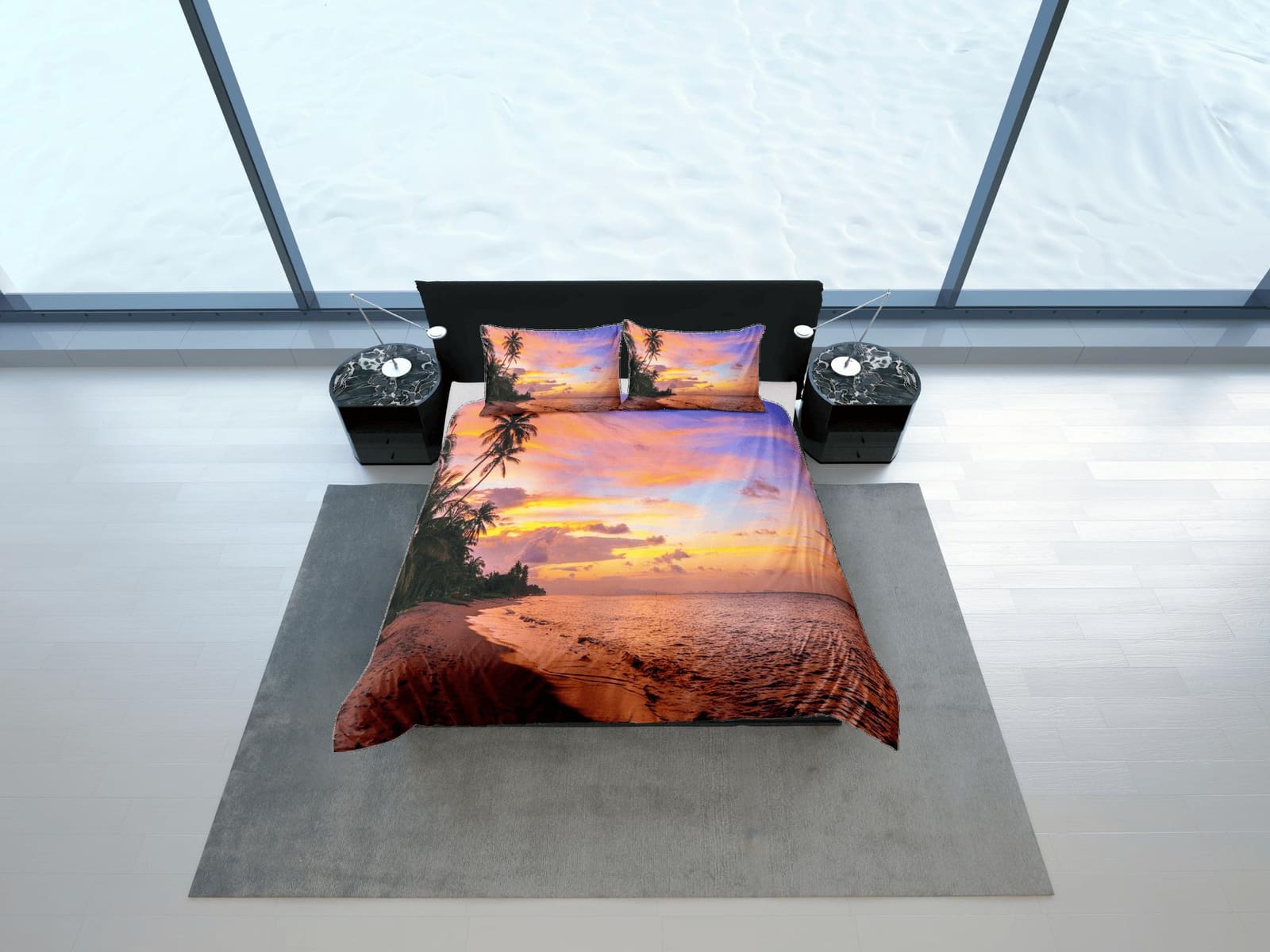 Sunset colors coastal grandma duvet cover nautical bedding set full queen king, aesthetic beach room decor, ocean lover gi…