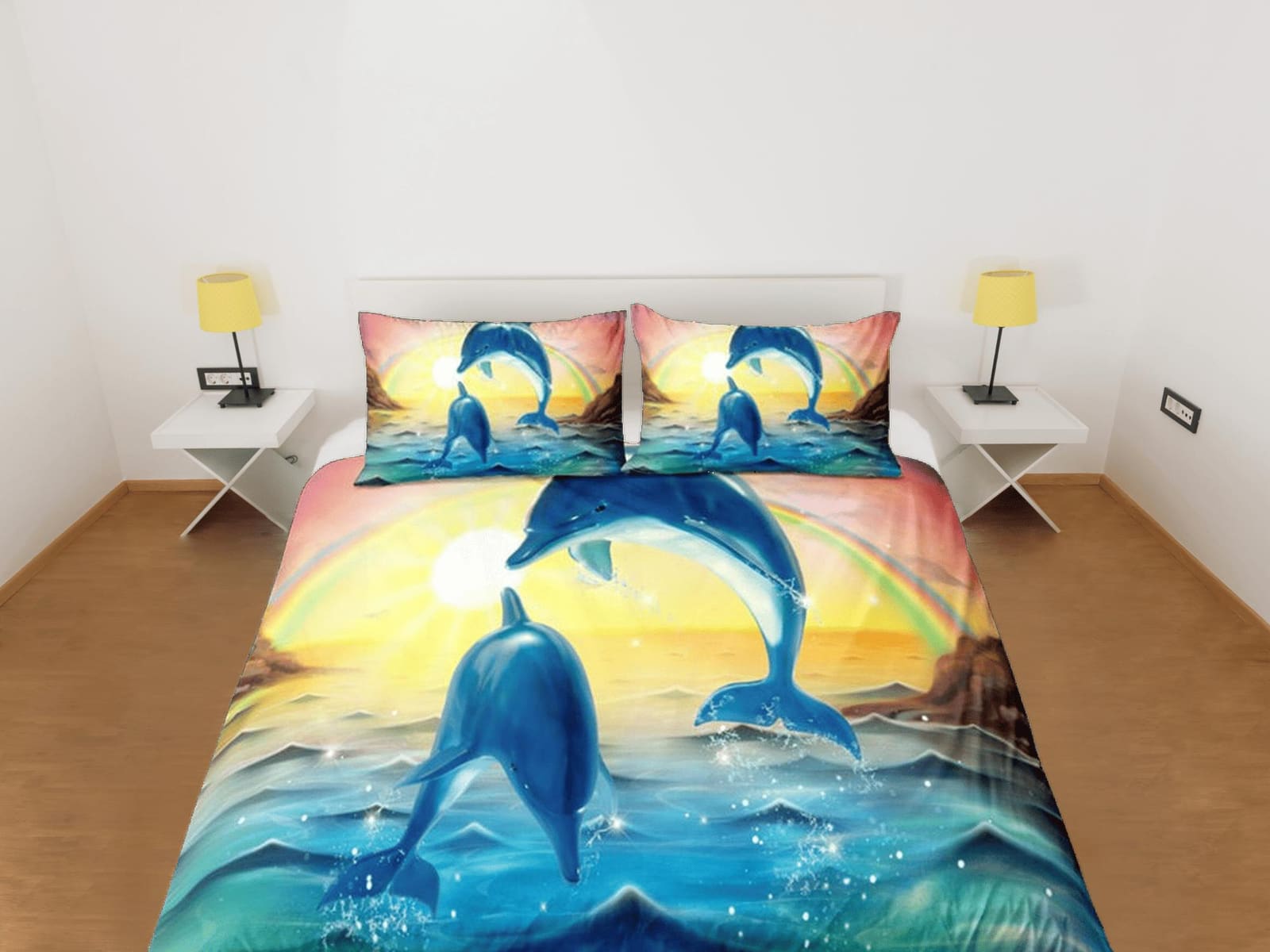 Sunset dolphins bedding tropical duvet cover, ocean blush decor bottle nose dolphin bedding set full king queen twin, dorm…
