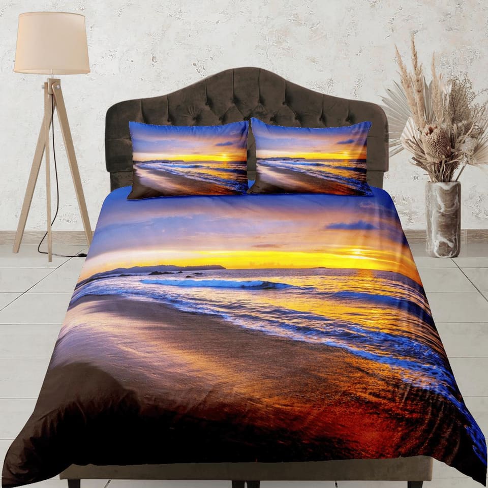 Sunset in seashore coastal grandma duvet cover nautical bedding set full queen king, aesthetic beach room decor, ocean lov…