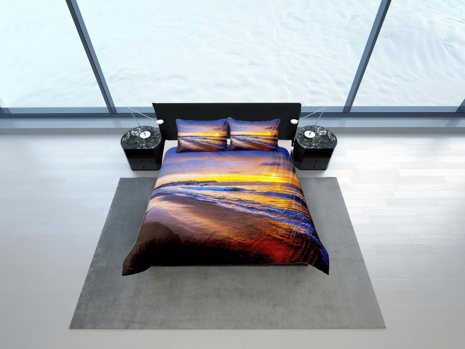 Sunset in seashore coastal grandma duvet cover nautical bedding set full queen king, aesthetic beach room decor, ocean lov…