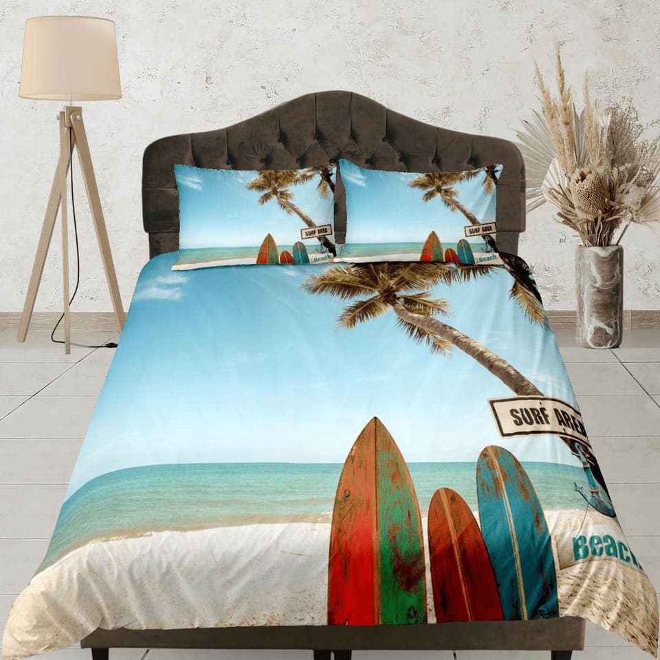 Surfer beach seaside coastal grandma duvet cover nautical bedding set full queen king, aesthetic room decor, ocean lover g…