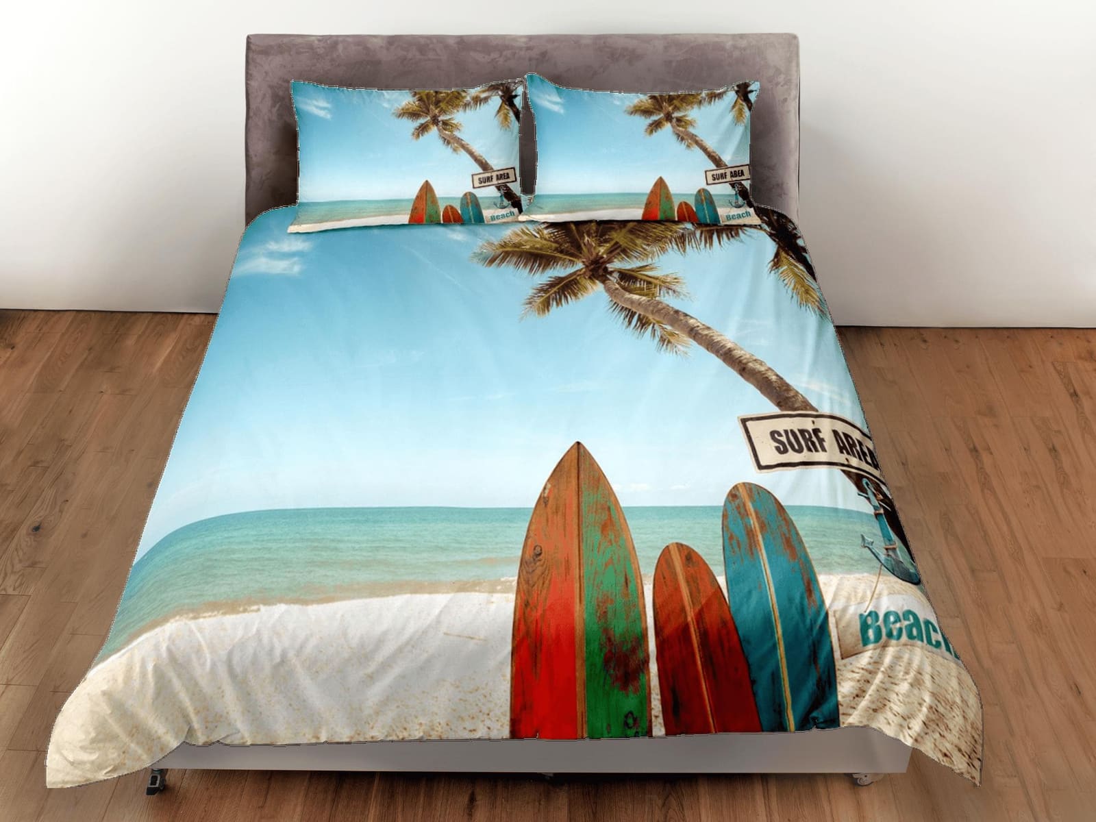Surfer beach seaside coastal grandma duvet cover nautical bedding set full queen king, aesthetic room decor, ocean lover g…