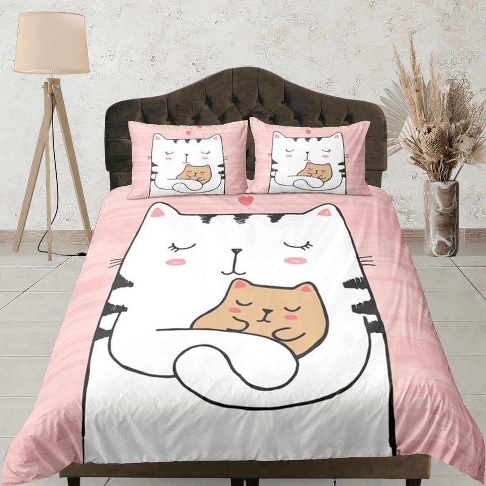 Sweet Cat and Kitten Cute Bedding, Toddler Bedding, Kids Duvet Cover Set, Baby Bedding, Baby Shower Doona Cover up to Cali…