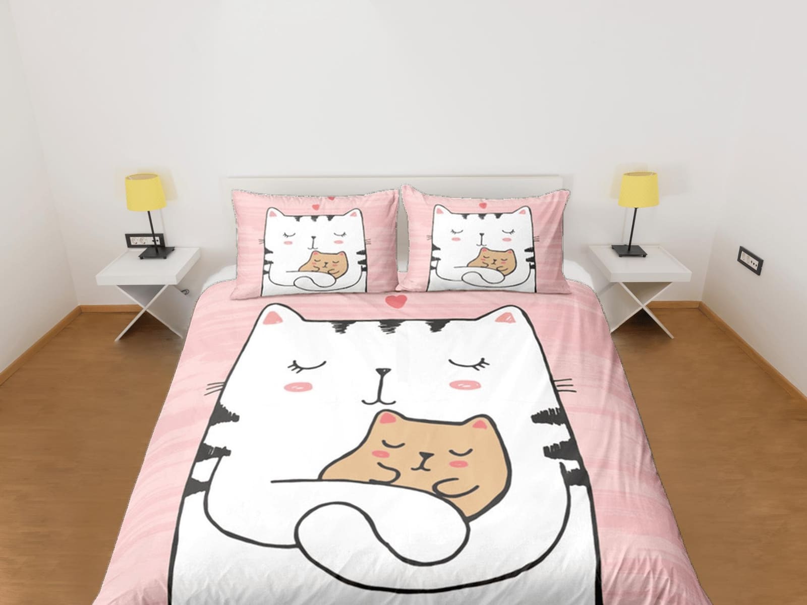 Sweet Cat and Kitten Cute Bedding, Toddler Bedding, Kids Duvet Cover Set, Baby Bedding, Baby Shower Doona Cover up to Cali…