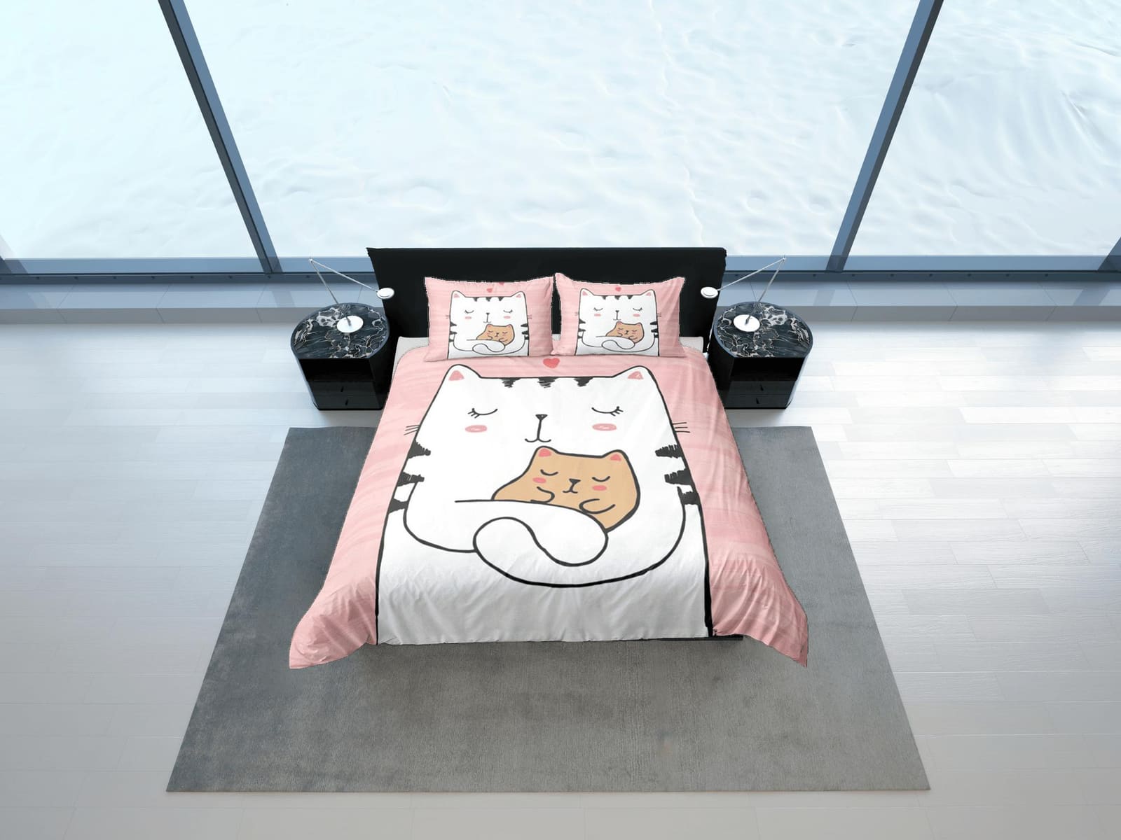 Sweet Cat and Kitten Cute Bedding, Toddler Bedding, Kids Duvet Cover Set, Baby Bedding, Baby Shower Doona Cover up to Cali…
