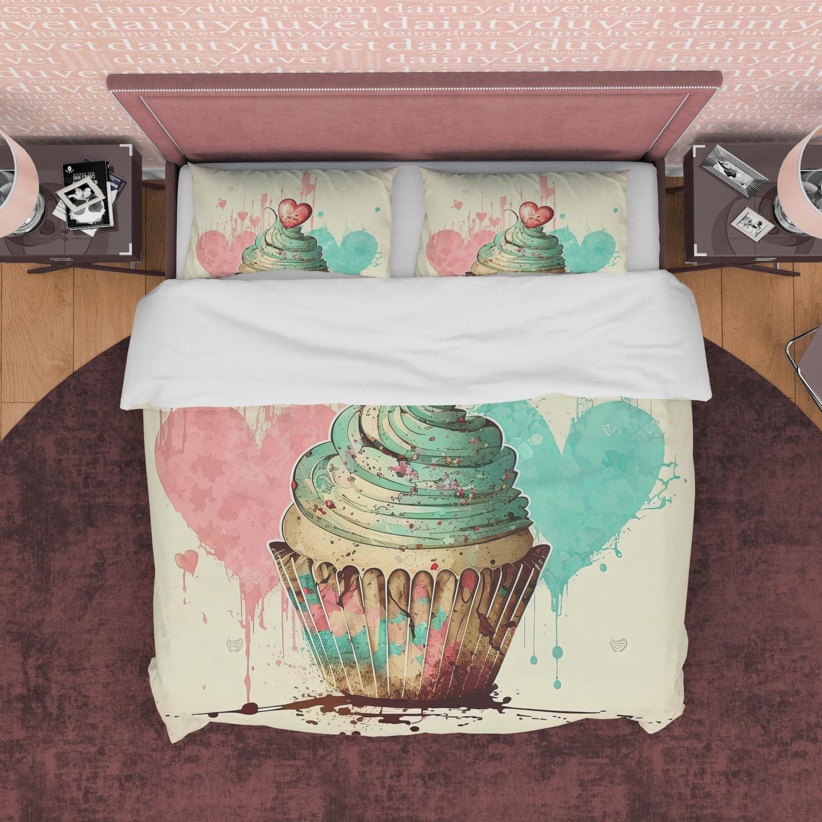 Sweet Cupcake Duvet Cover Boho Bedroom Set, Cute Quilt Cover Girly Bedspread, Dorm Bedding, Baby Girl Crib Set, Pastel Col…